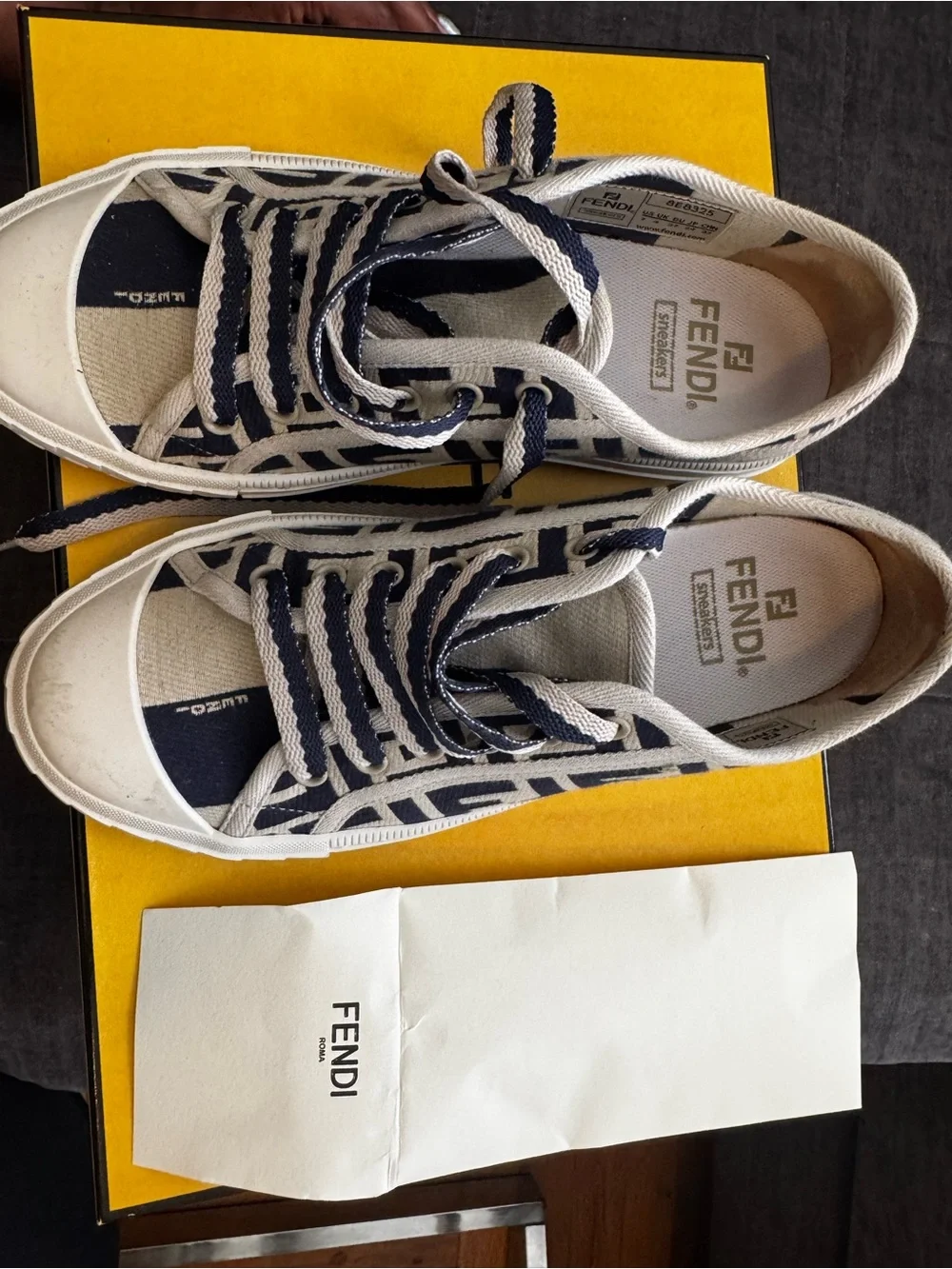 Fendi Domino Sneaker Box Label in Yellow and White